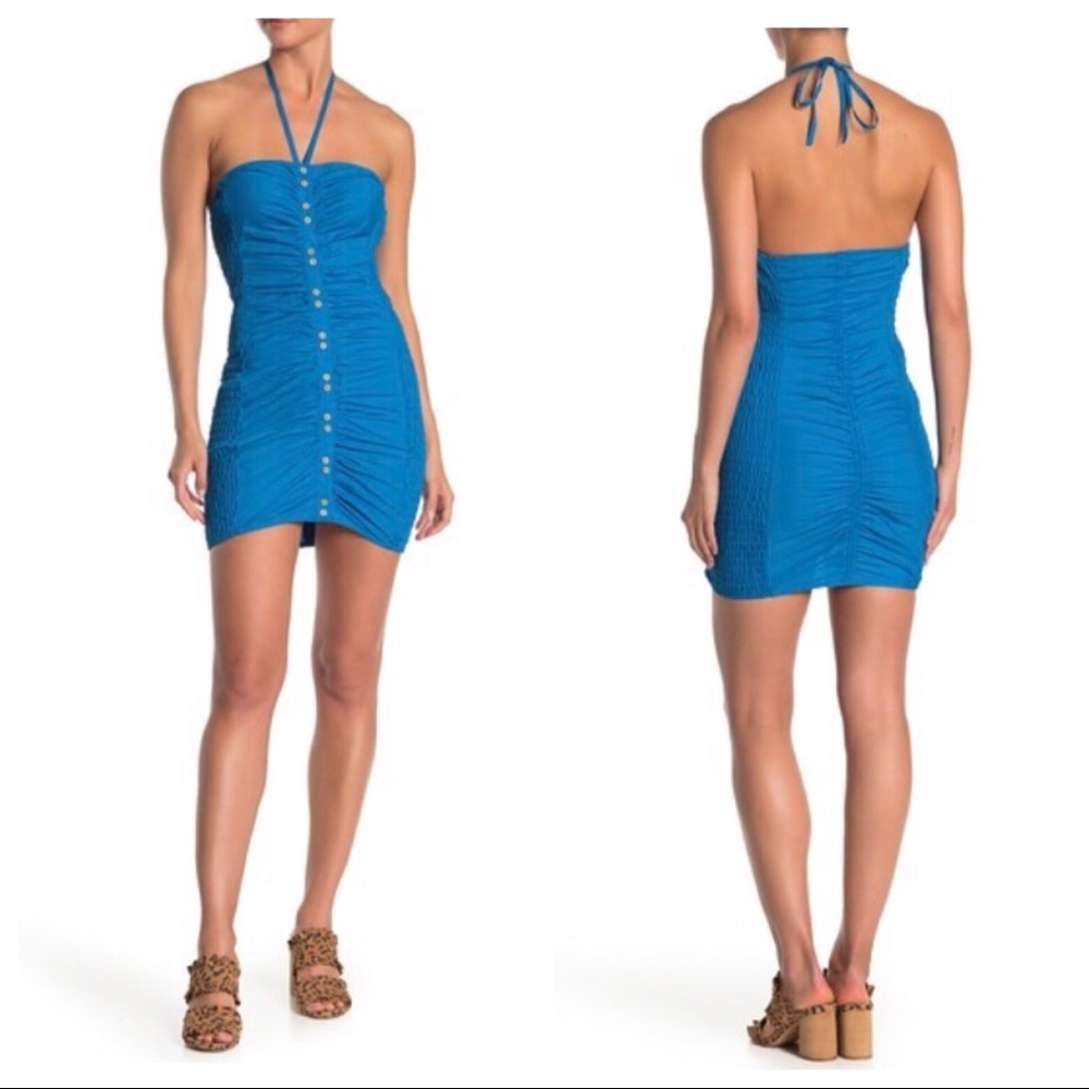 Free People Ruched Summer Dress Turquoise Blue